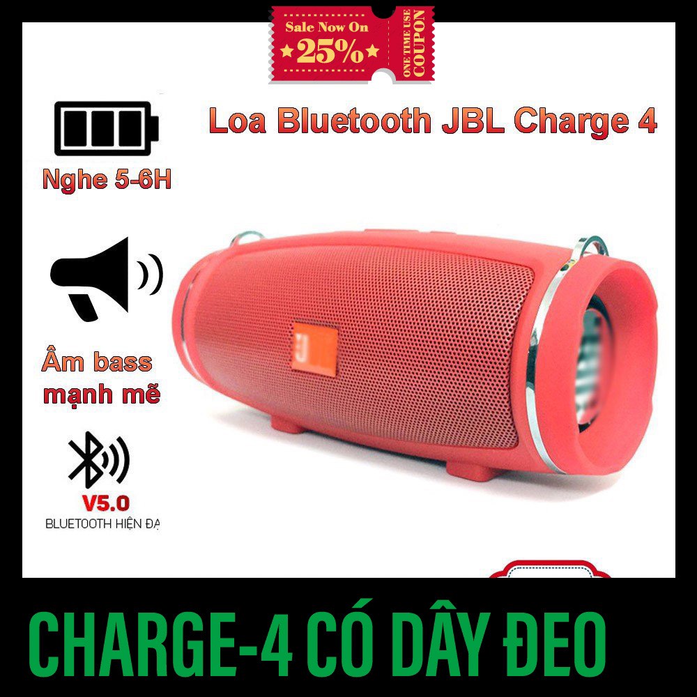 Loa Bluetooth Không Dây Charge 4 có quai đeo Mini Vỏ Nhôm Nghe Nhạc Hay Âm Thanh Chất Lượng Hỗ Trợ Cắm Thẻ Nhớ Và Usb