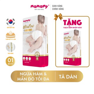 [Mua 1 tặng 1] Tã Dán Ultraflow chống tràn, khô thoáng, nhập Hàn Quốc Mamamy size S54M46L42XL36 Tặng 1 bịch cùng loại