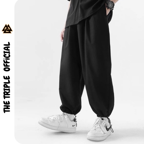 Quần jogger ống rộng THE TRIPLE unisex dây rút bo chun TT21Q nam nữ oversize