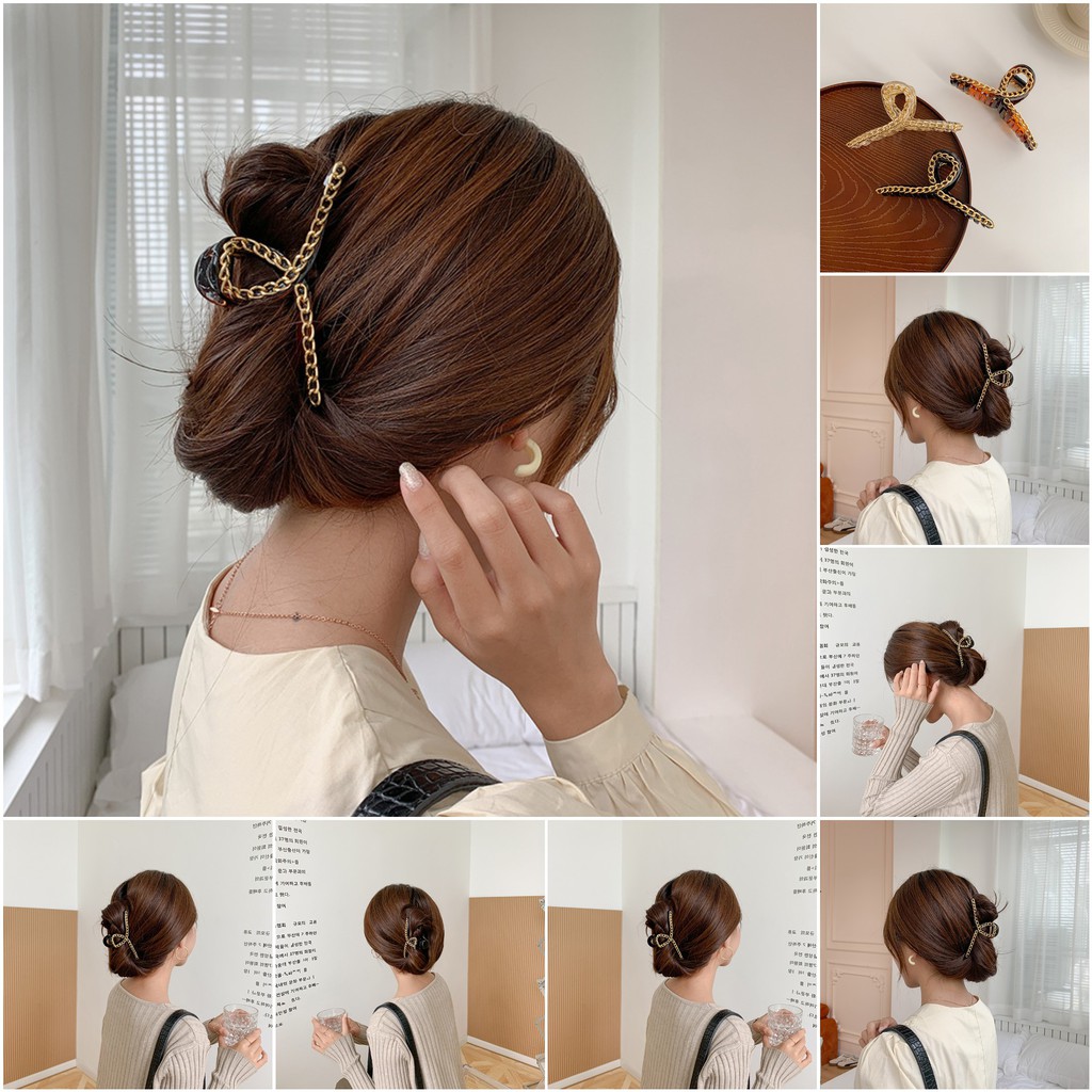 Kẹp tóc càng cua cỡ vừa đính xích vàng phong cách Hàn Quốc xinh xắn cho nữ K08