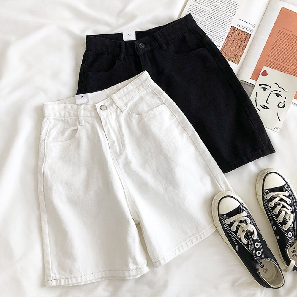 Quần short jean nữ lưng cao JL JohnsonLi , vải jean mềm mại co giãn , mang thoải mái