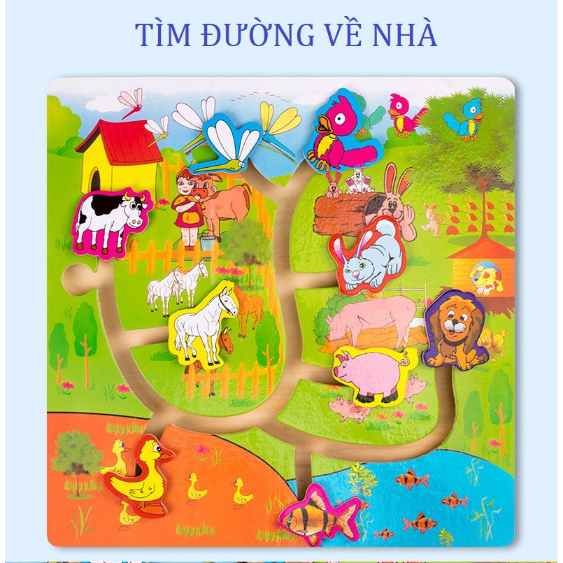 Bảng gỗ mê cung tìm vị trí giúp em bé phát triển trí thông minh