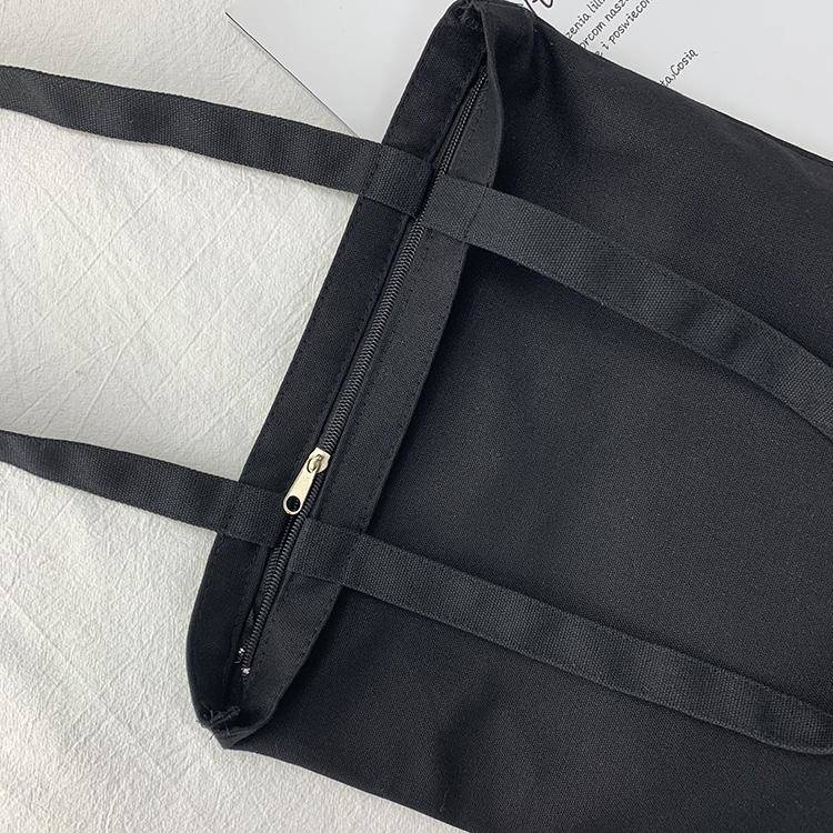 Ba Lô Vải Canvas Màu Đen Trơn Sức Chứa Lớn Đơn Giản Dành Cho Học Sinh Nam Nữ