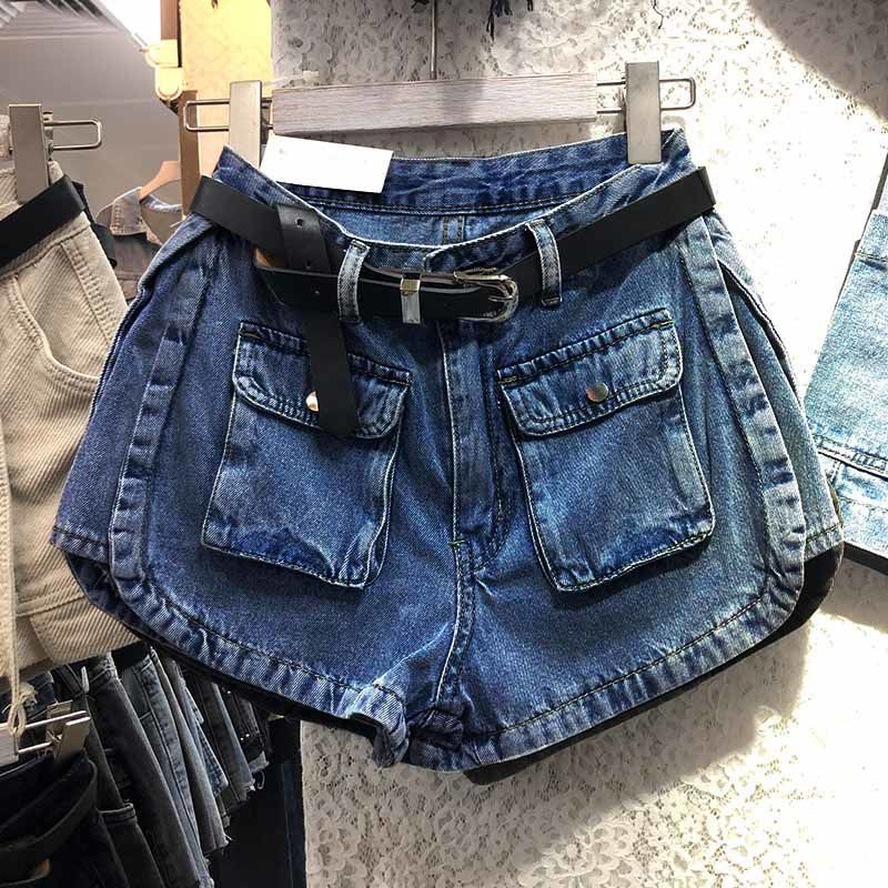 JSC Jiashucheng Quần Yếm Denim Ngắn Dáng Chữ a Lưng Cao Ống Rộng Phong Cách Mới Mùa Hè Bán Chạy jiashucheng Cho Nữ