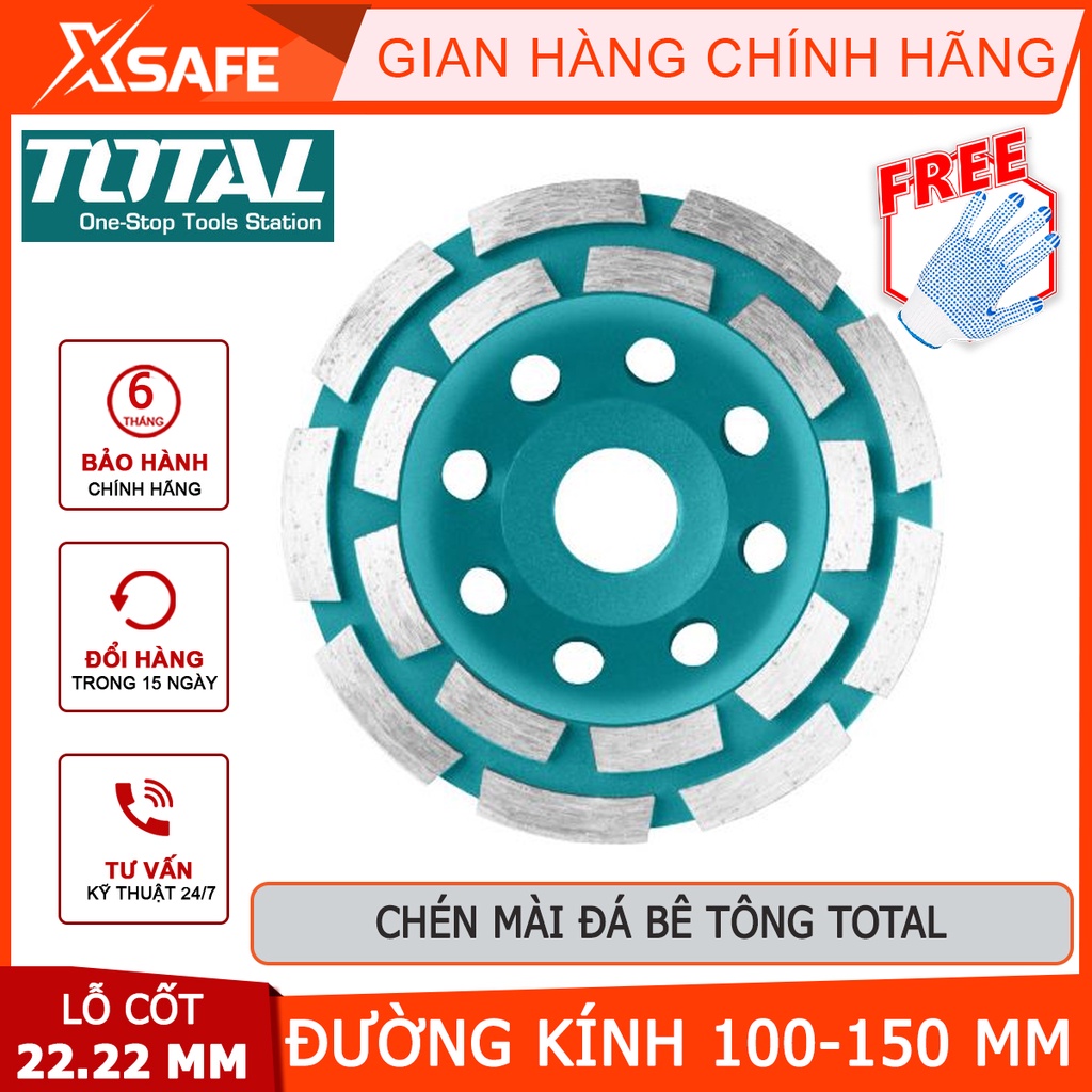 Chén mài đá/bê tông TOTAL Chén mài đường kính từ 100-150mm, độ rộng lưỡi cắt: 20mm, lỗ cốt 22.22mm - [XSAFE]