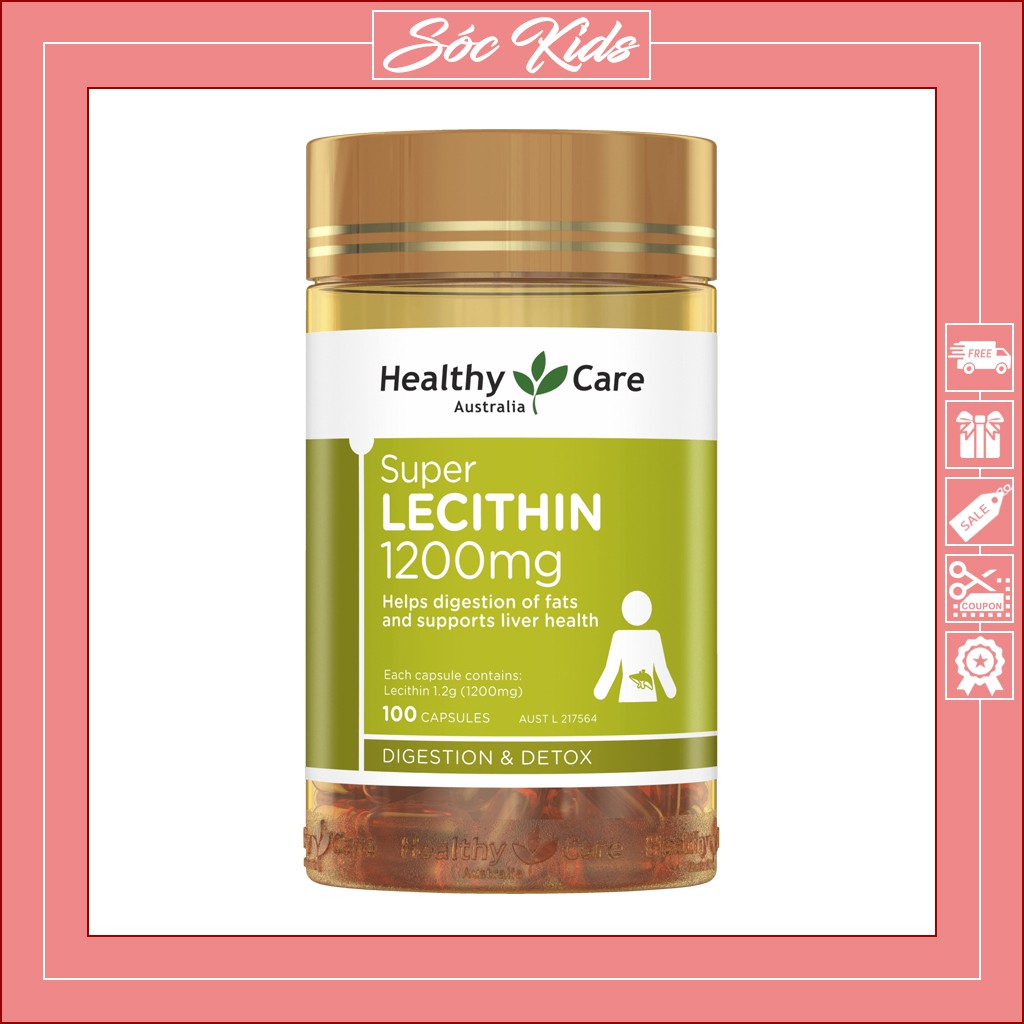 Mầm Đậu Nành Healthy Care Super Lecithin 1200mg Tăng Vòng 1 - CHUẨN ÚC | DATE 2023 | MẪU MỚI | 100 VIÊN | SÓC KIDS