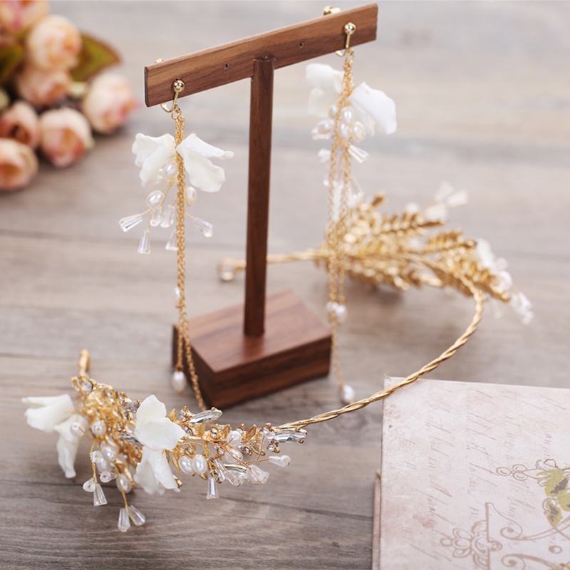 Set Cài Tóc + Khuyên Tai Hoa Đính Ngọc Trai Nhân Tạo Xinh Xắn Cho Nữ