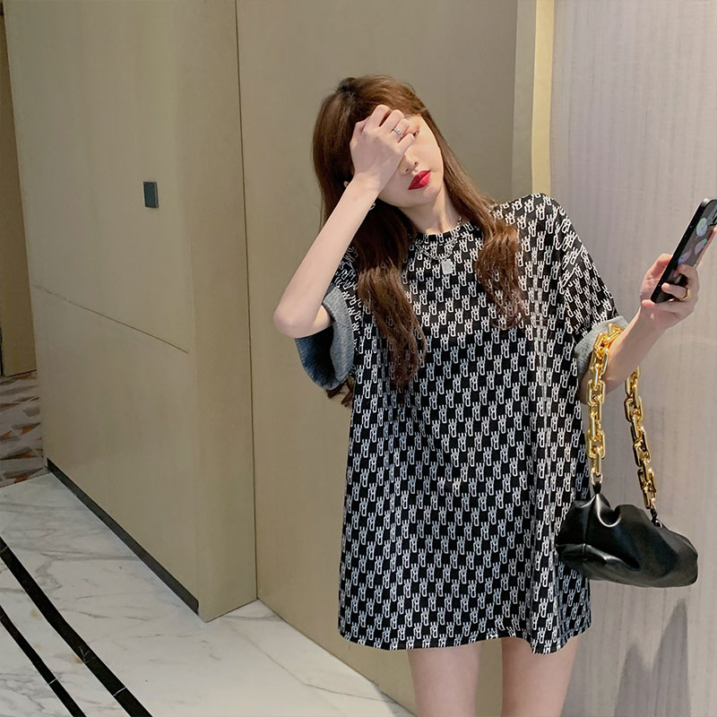 Áo Thun Tay Ngắn Cổ Tròn Dáng Dài Thiết Kế Đơn Giản Hợp Thời Trang