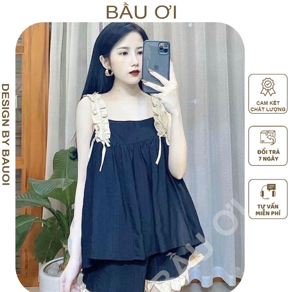 [FREE SHIP B03] BỘ BẦU MÙA HÈ CHẤT ĐŨI SIÊU MỀM MÁT - QUẦN ÁO BẦU 2 DÂY CÓ CHUN CHỈNH CHO BÀ BẦU FREE SIZE 45KG-70KG