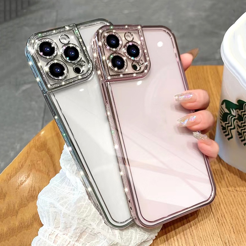 Ốp Điện Thoại Silicon Mềm Trong Suốt Mạ Kim Tuyến Sang Trọng Cho iPhone 13 12 11 Pro Max XS XR X R 8 7 Plus 13 13Pro