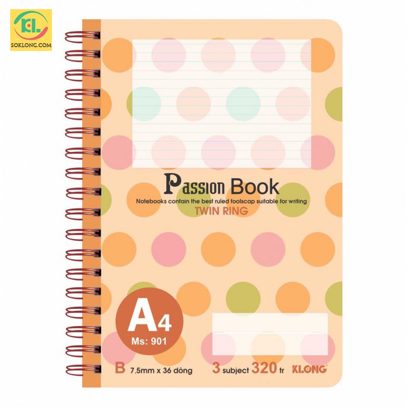 Sổ lò xo kép 5Subject A4 320 trang kẻ ngang VPPKLONG, vở KLong MS 901