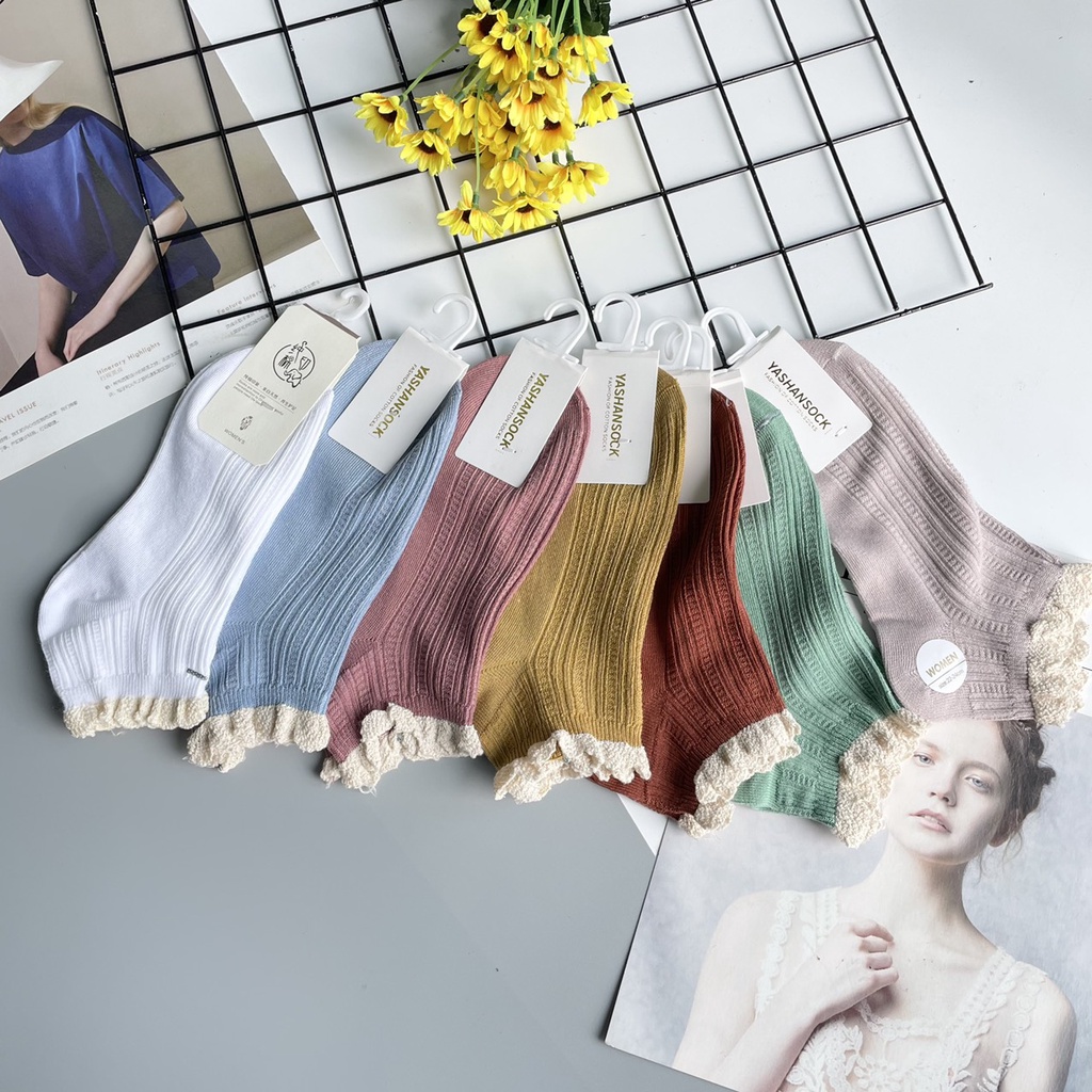 Tất nữ cổ ngắn viền bèo vintage siêu xinh