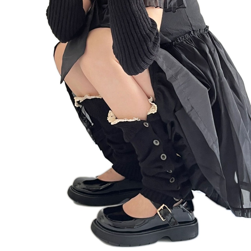 Youyo Vớ Dệt Kim Phối Ren Đính Nút Phong Cách Harajuku Gothic Punk Nhật Bản Giữ Ấm Chân Cho Nữ