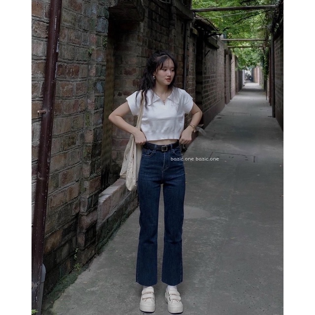 Áo len croptop cổ bẻ tay hến chất đẹp