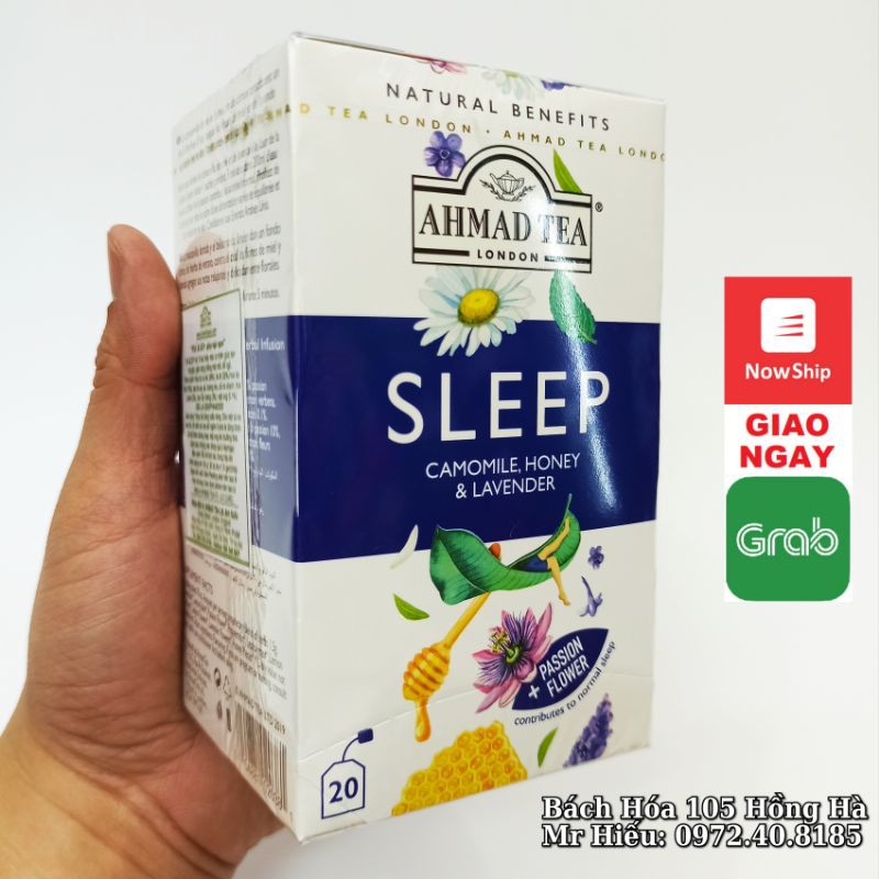 Trà Ahmad Tea thảo mộc SLEEP hộp 20 gói - Camomile, Honey & Lavender