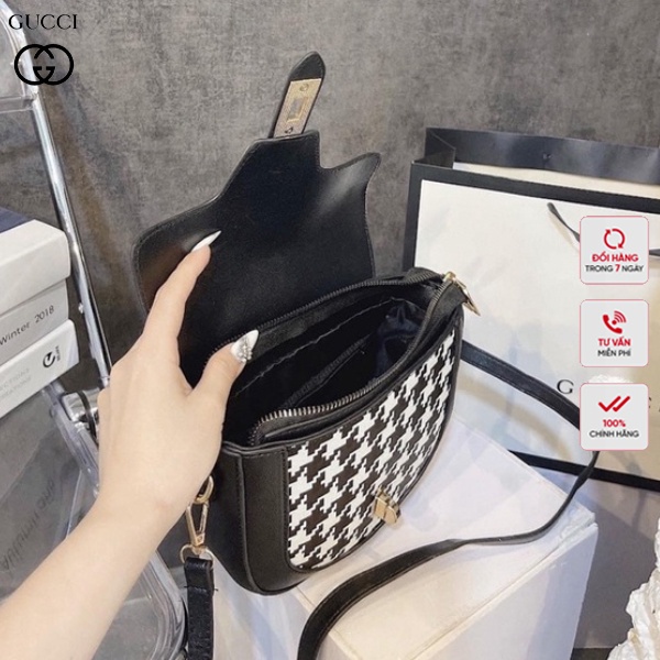 Túi đeo chéo nữ đi chơi đẹp da trơn mềm họa tiết caro sang chảnh hot trend HH 308