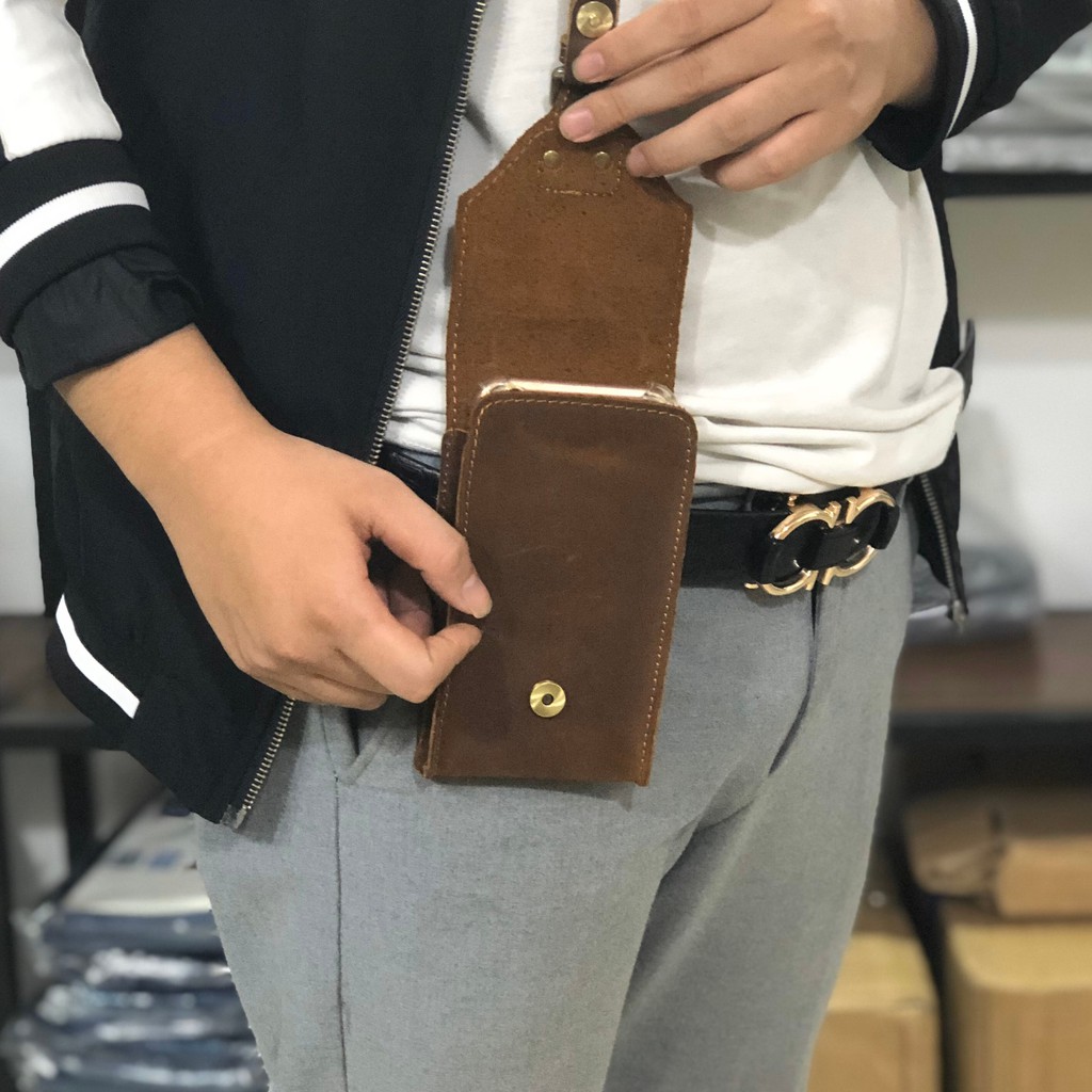 [Mã SKAMLTSM9 giảm 10% đơn 99K] Bao da điện thoại đeo thắt lưng da bò sáp nguyên tấm 6.3' , 6.5 , 6.7 inch | BigBuy360 - bigbuy360.vn
