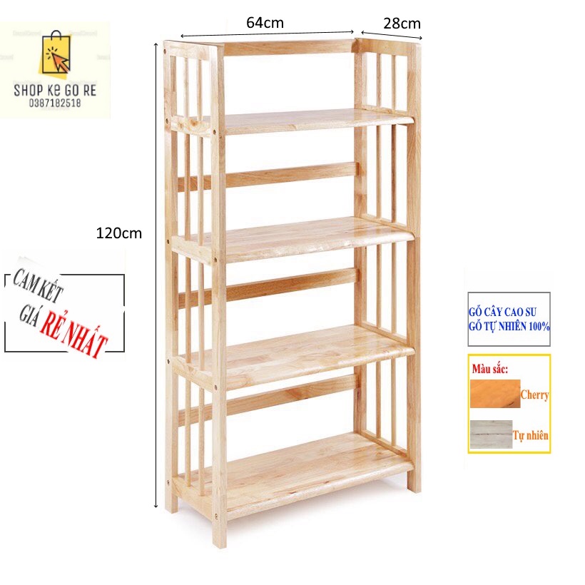 [Mã LIFE020650K giảm 10% đơn 200K] Kệ Sách Gỗ 4 Tầng Ngang 64cm