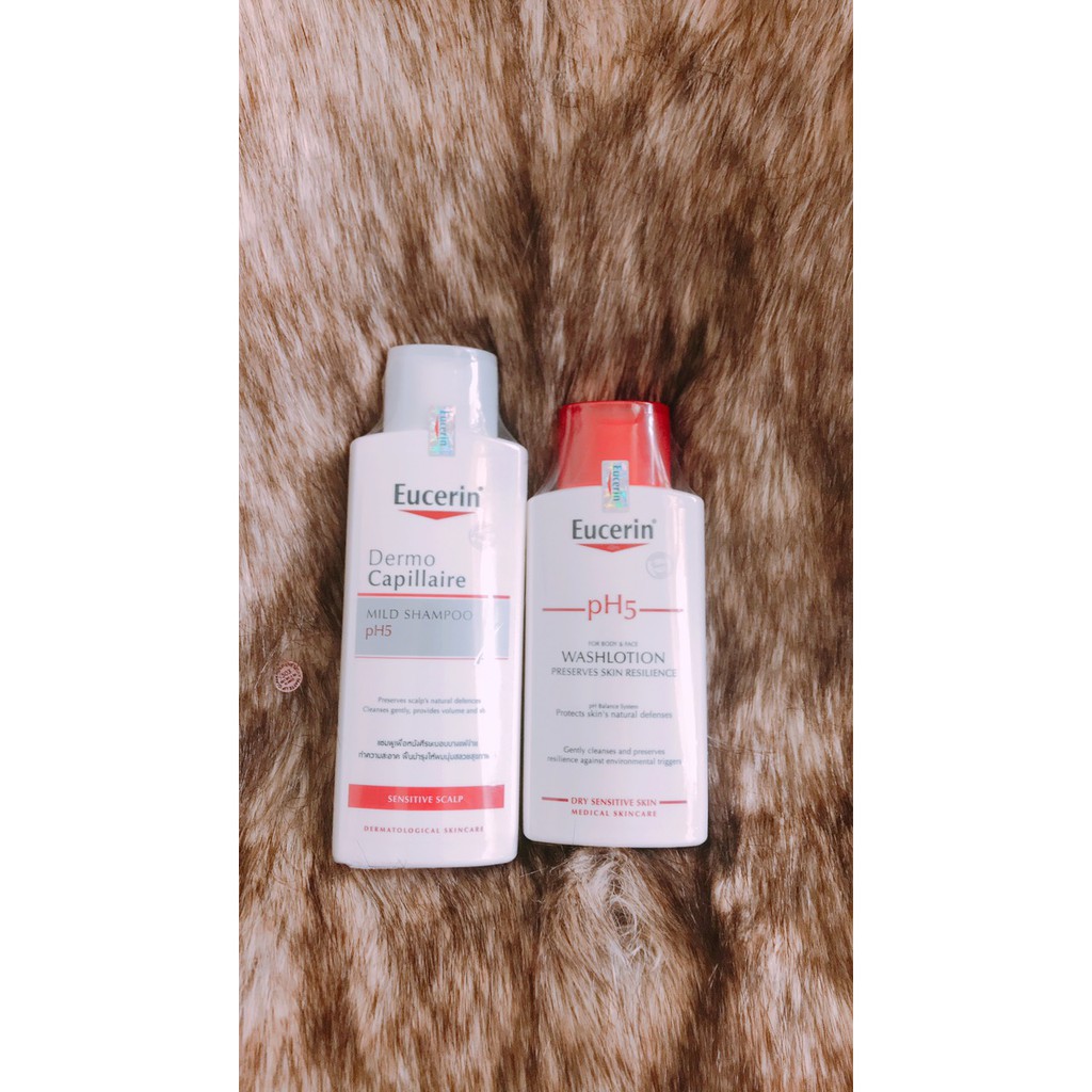 Combo Eucerin Dermo Capillaire pH5 Mild Shampoo: Dầu Gội Cân Bằng pH Cho Tóc và Sữa tăm PH5 200ml