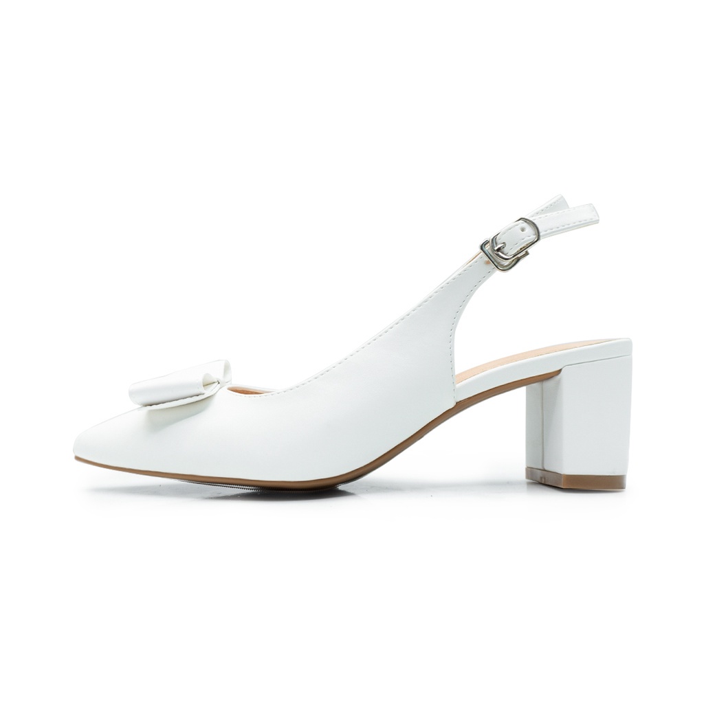 Giày cao gót Erosska 2022 mũi nhọn phối quai đính nơ cao 6,5cm màu nude - EH034