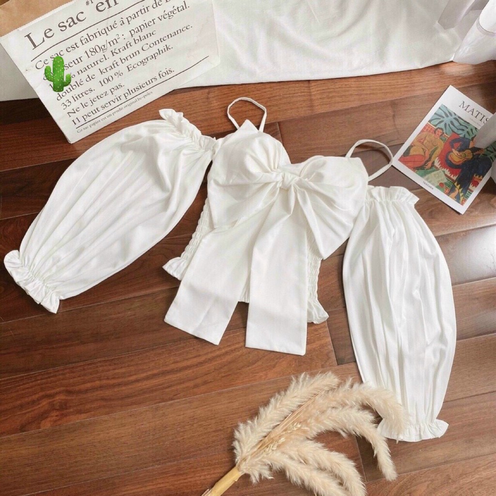 Áo Kiểu Nữ Hai Dây Nhúng Lưng Nơ Ngực