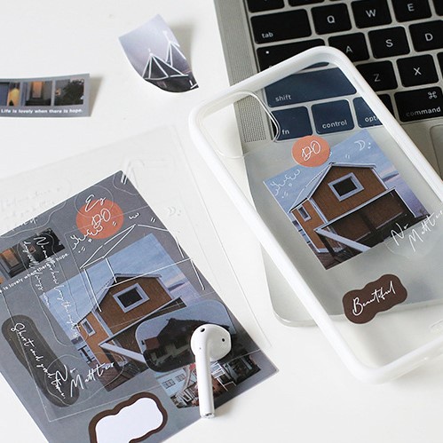 Set 3 sticker vintage phong cảnh retro bầu trời sunset đỏ tím đen