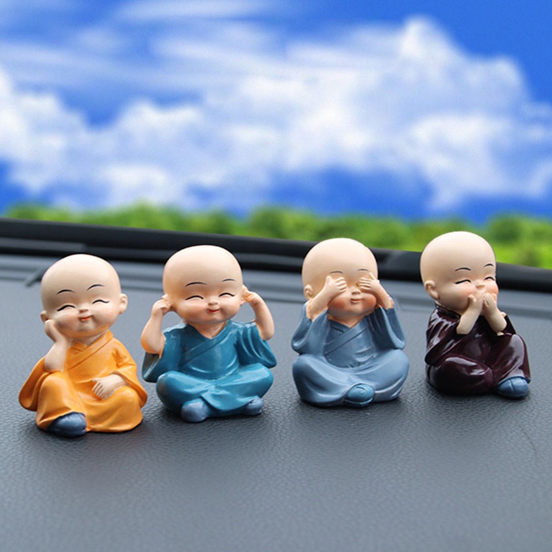 Bộ 4 Tượng Chú Tiểu Kung Fu Dùng Trang Trí Nhà Cửa / Văn Phòng / Xe Hơi