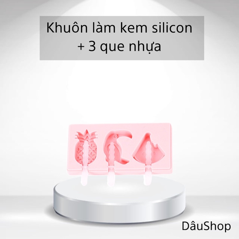 Khuôn làm kem silicon + 3 que nhựa