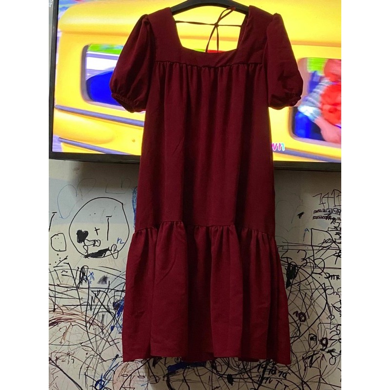 ĐẦM ĐŨI-Váy maxi dáng suông đuôi cá cổ vuông buộc dây sau 2 màu đỏ-đen(ảnh thật cuối bài) | BigBuy360 - bigbuy360.vn