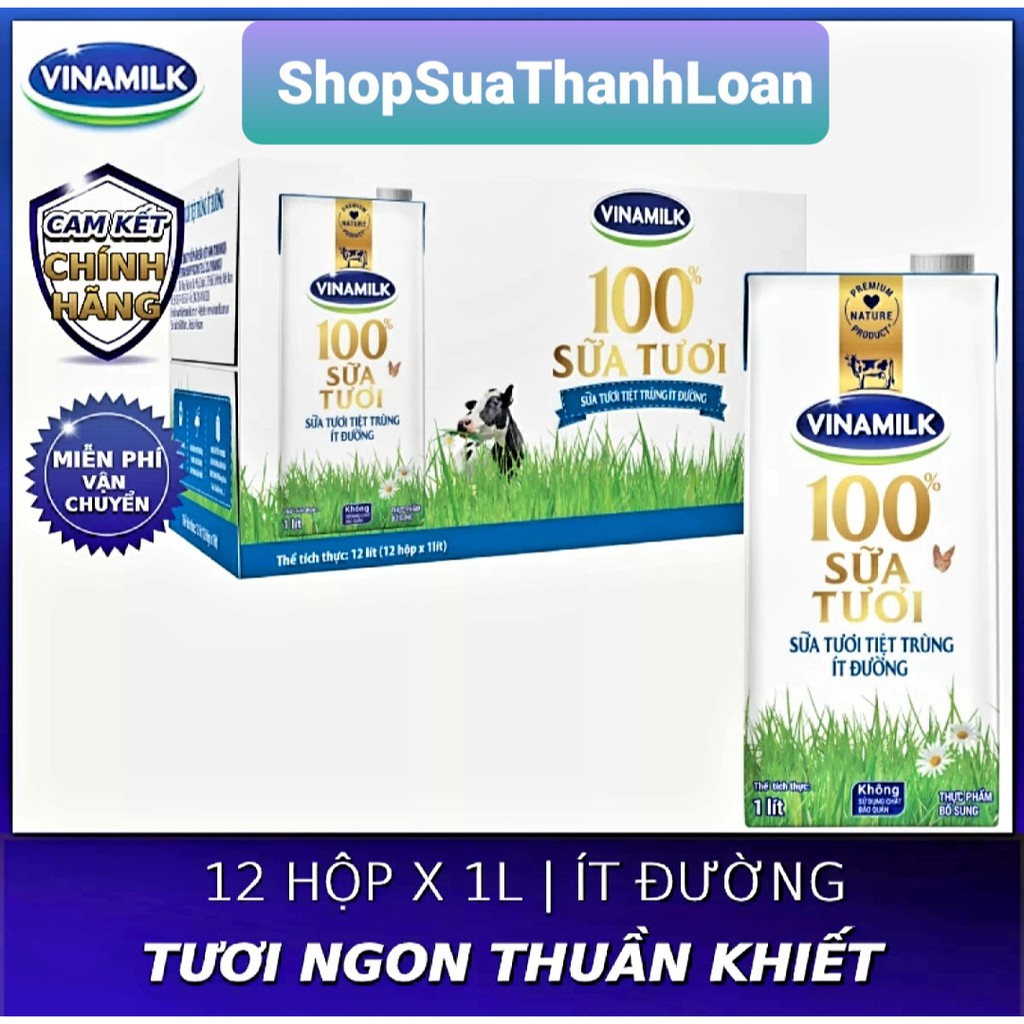 [HSD T9-2022] Thùng 12 Hộp Sữa Tươi Tiệt Trùng Vinamilk 100% Ít Đường 1L