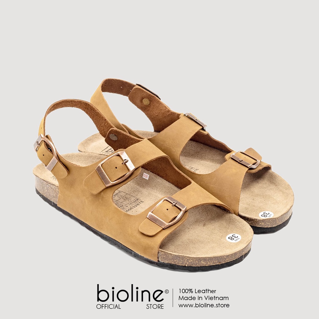 D02-Dép sandal da bò đế trấu Birken quai ngang Unisex - Da bò nguyên tấm, quai hậu học sinh