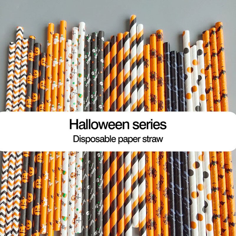 25 Ống hút giấy HOUSEEKER dùng một lần họa tiết Halloween độc đáo