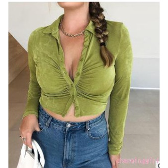 Áo Sơ Mi Tay Dài Cổ Bẻ Màu Sắc Thanh Lịch Cho Nữ