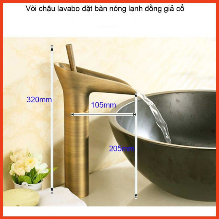 Vòi nước nóng lạnh chậu rửa mặt, Vòi lavabo kiểu đồng cổ dùng cho lavabo đặt bàn