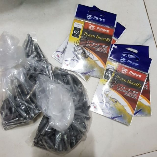 Combo khách đặt 1/2kg chì 3g , 1/2kg chì 5g. 4 bịt lưỡi tôm