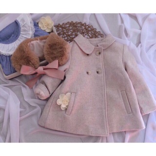 Áo khoác dạ Nanos bé gái ( màu hồng kem)