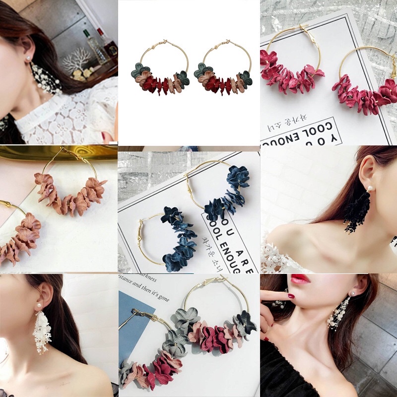 Bông tai hoa nở cổ điển phong cách Hàn Quốc nhiều hình hoa Vintage