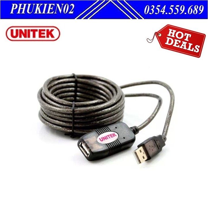 Cáp nối dài USB 10M Unitek Y-260 có chíp khuếch đại tín hiệu - Hàng chính hãng