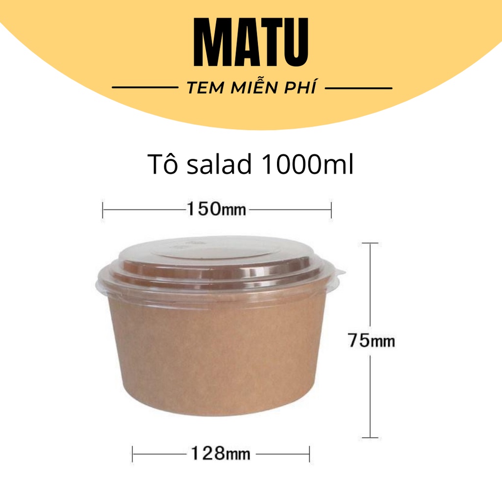 Tô giấy Kraft 1000ml đựng bánh bông lan trứng muối, Tô kraft đựng salad