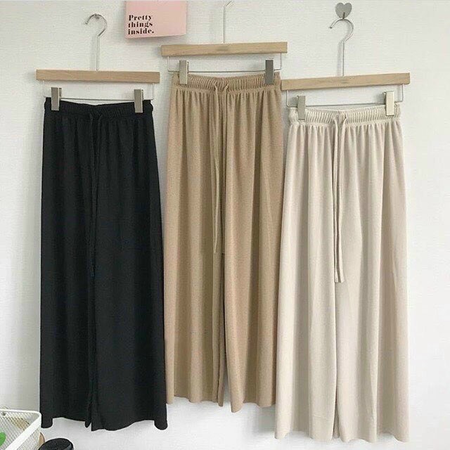 Quần ống rộng thun tăm co giãn quần culottes dáng thụng mềm đẹp đủ size mẫu mới nhất 2021
