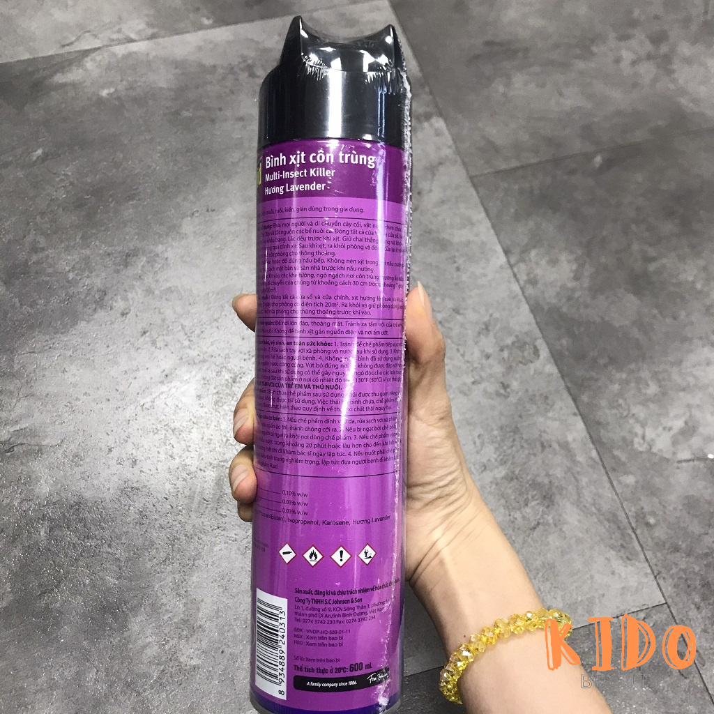 Xịt Côn Trùng Raid Hương Lavender 600ml | Bình xịt muỗi Jumbo hương cam chanh 600ml
