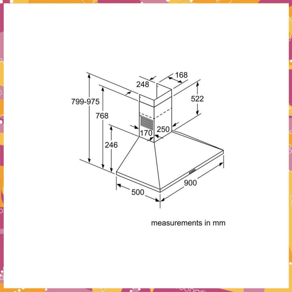 Máy hút mùi treo tường Bosch DWP96BC50B TGB nhập khẩu nguyên chiếc ( Phân Phối Chính Hãng )