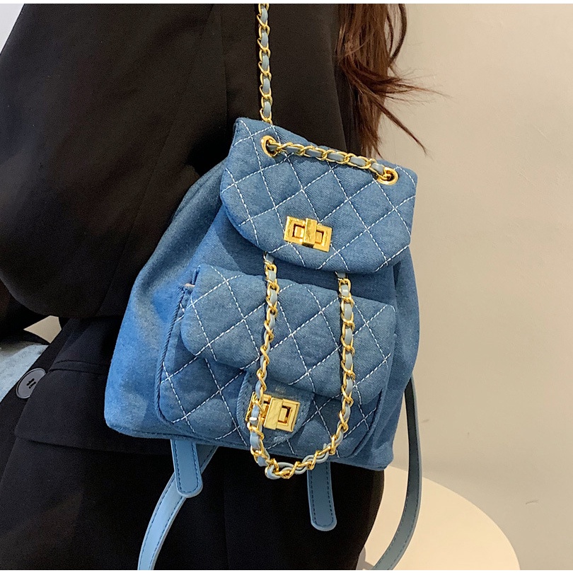 Ba Lô JASMIN NOIR Denim Họa Tiết Ca Rô Đơn Giản Thời Trang Dành Cho Nữ
