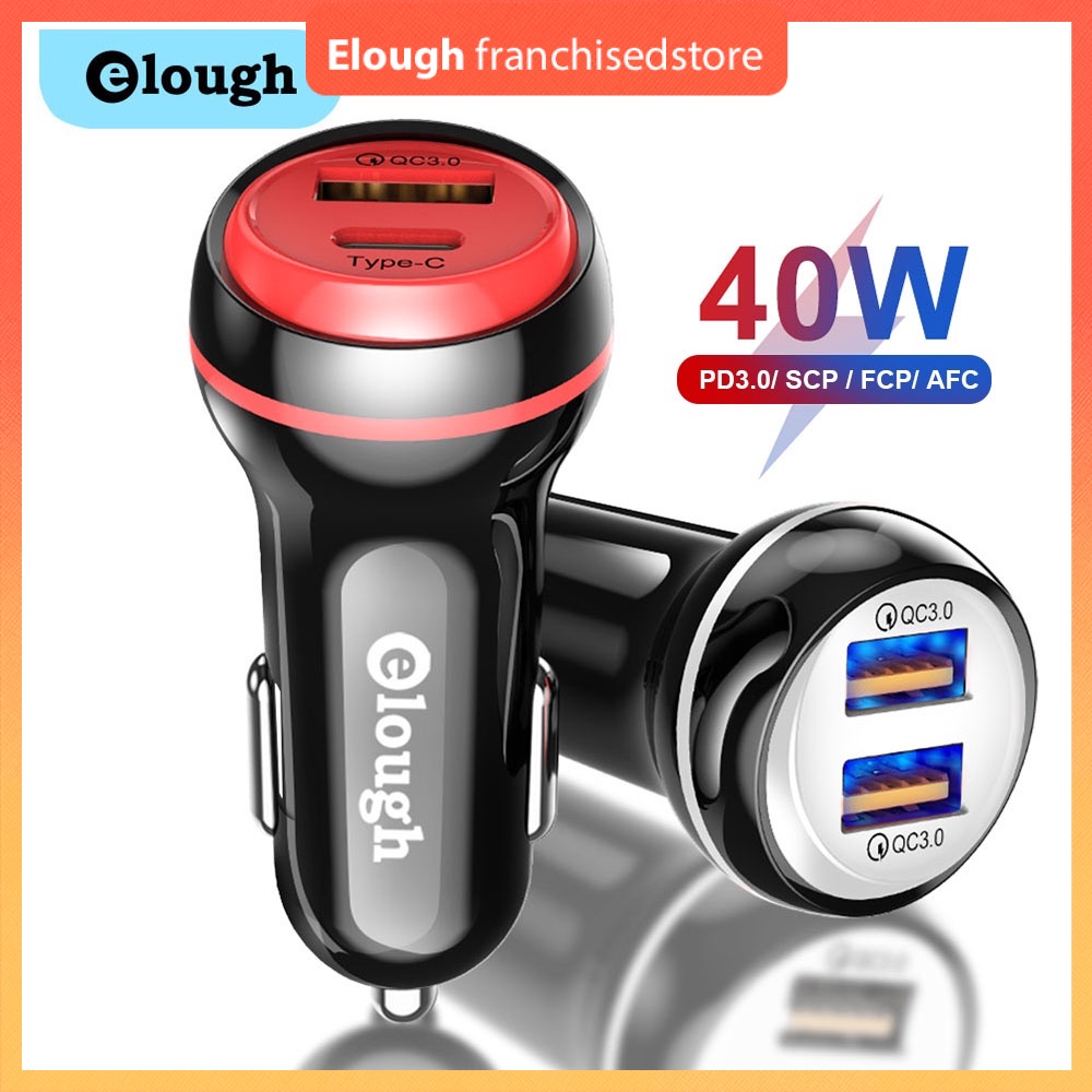 Tẩu sạc xe hơi Elough 40w Type C + Pd Qc 3.0 hai cổng hỗ trợ sạc nhanh cho IPHuawei Xiaomi