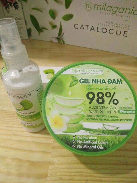 [ Combo Milaganics] Gel Nha Đam 300g &amp; Serum Bưởi 100ml