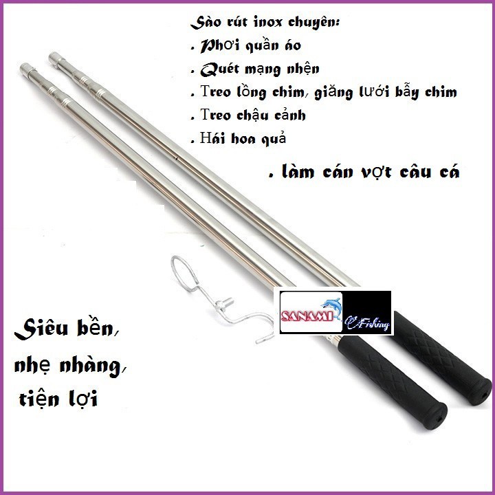 [Tặng móc] Sào Cá INOX Đa Năng Sào Chim Sào Phơi Đồ Đủ Size Chuyên Bẫy Chim Làm Cán Vợt,Cán Liềm 4m đến 7m S-1