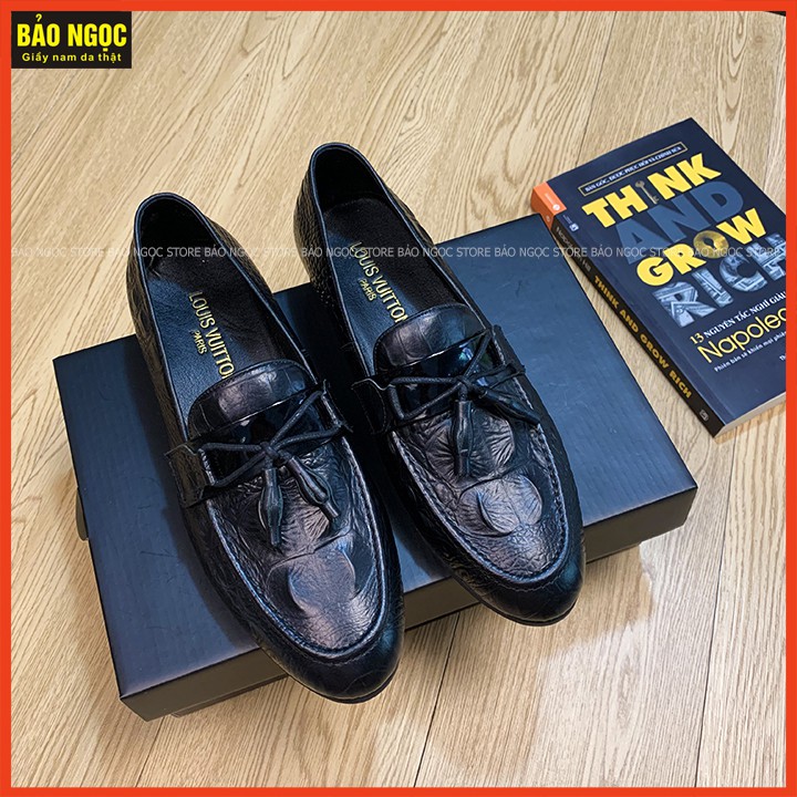 Giày lười nam da bò dập vân cá sấu - Bảo Hành Nổ Da 12 Tháng - Đế Cao Su Đúc Cao 3cm - Mã K1291