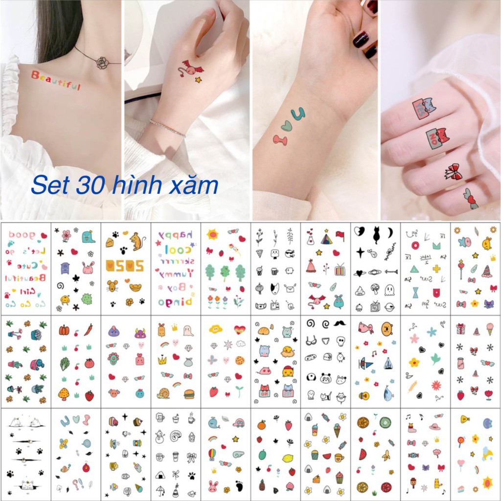 Combo 30 set hình xăm mini tattoo chống nước nguồn hàng ...