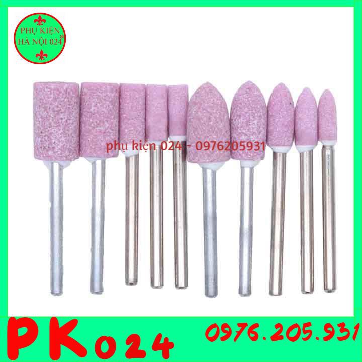 Combo Đá Mài Trục 3mm Đường Kính Mũi Từ 4-10mm Hình Trụ, Hình Nón