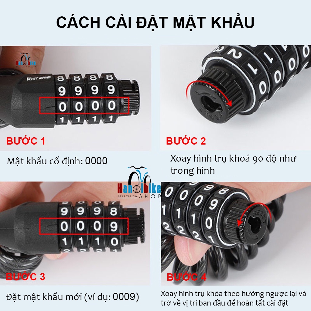 Khoá dây lò xo xe đạp thương hiệu West Biking